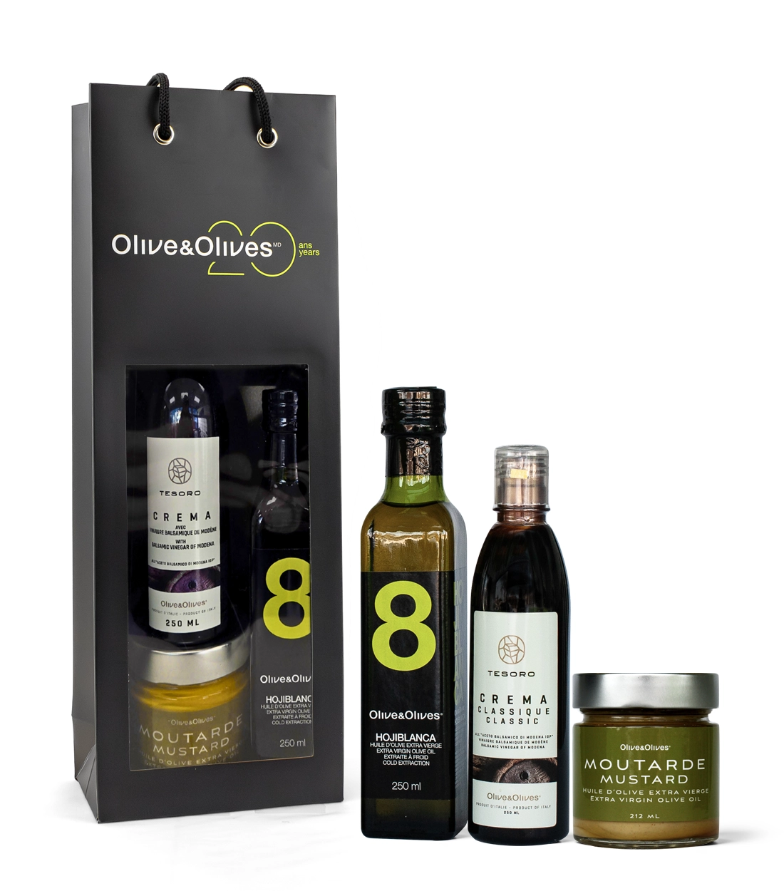 Trio O&O Huile d'olive, crema et moutarde Trio O&O Huile d'olive, crema et moutarde