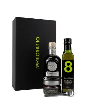 Coffret cadeau- Trio huile 8 hojiblanca  , vinaigre balsamique et tartinade de chocolat